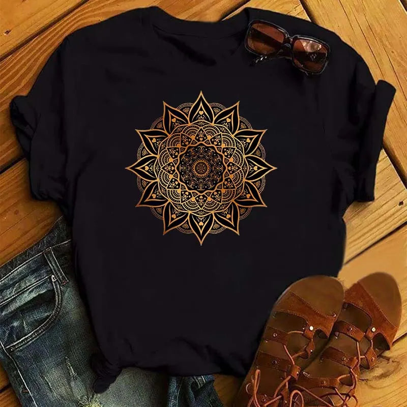 Versatile Mandala Art Tees: Casual Elegance in Black & White