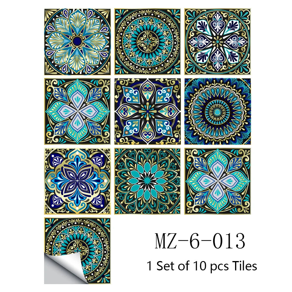 Vibrant Mandala Tile Stickers – Versatile Adhesive Décor (10 Stickers)