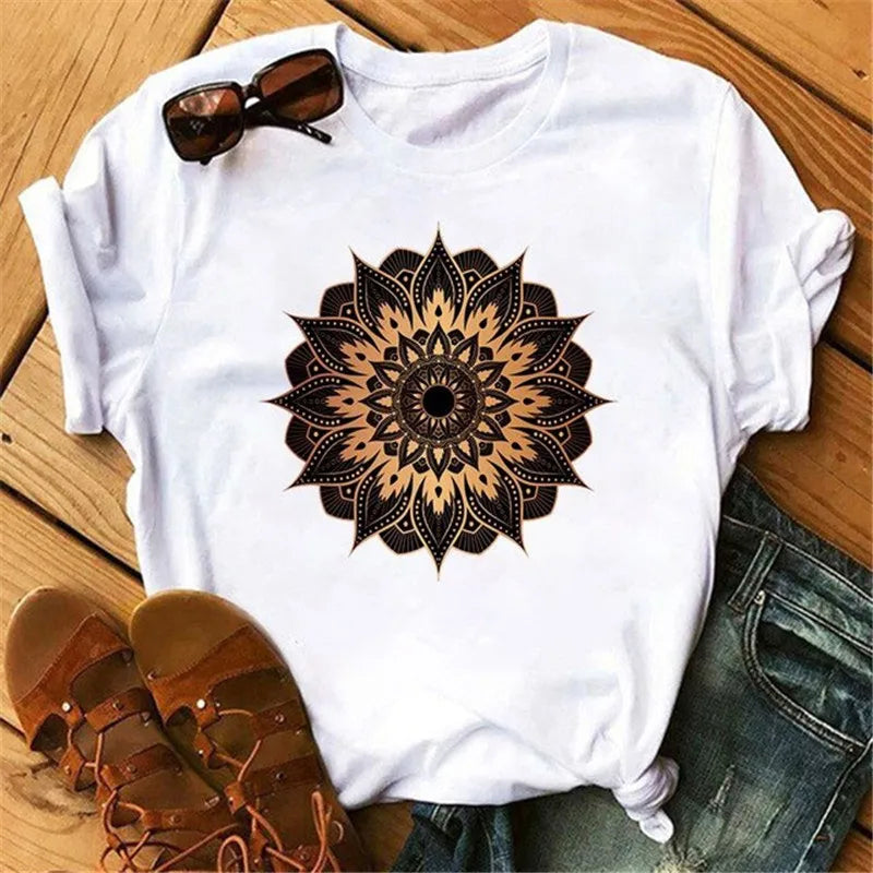 Versatile Mandala Art Tees: Casual Elegance in Black & White