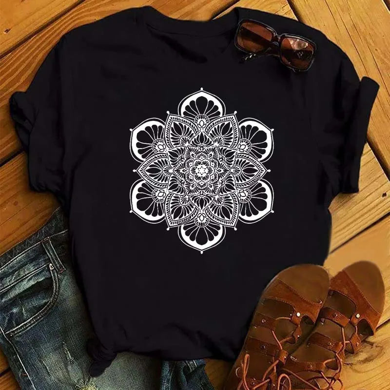 Versatile Mandala Art Tees: Casual Elegance in Black & White