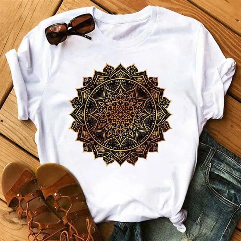 Versatile Mandala Art Tees: Casual Elegance in Black & White