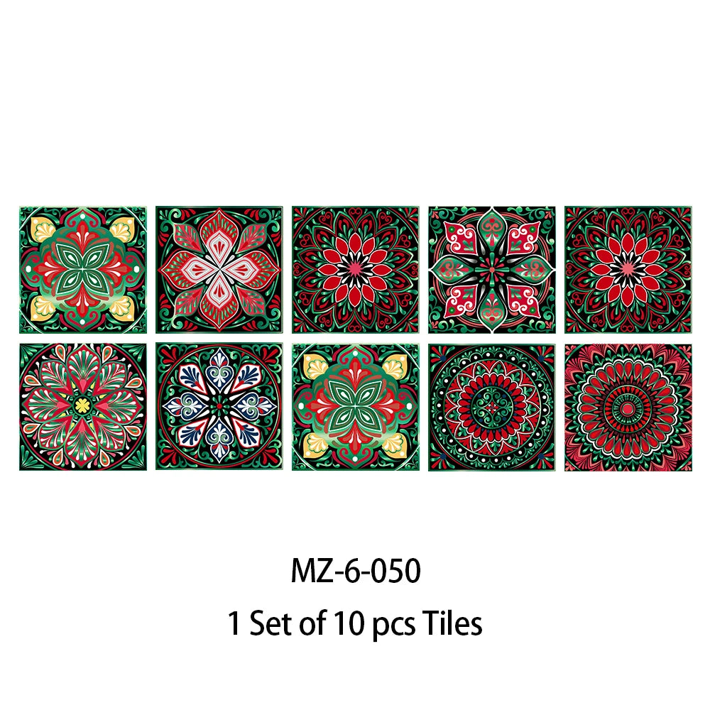 Vibrant Mandala Tile Stickers – Versatile Adhesive Décor (10 Stickers)