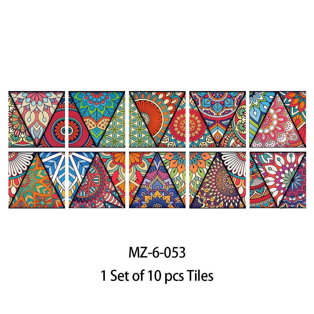 Vibrant Mandala Tile Stickers – Versatile Adhesive Décor (10 Stickers)