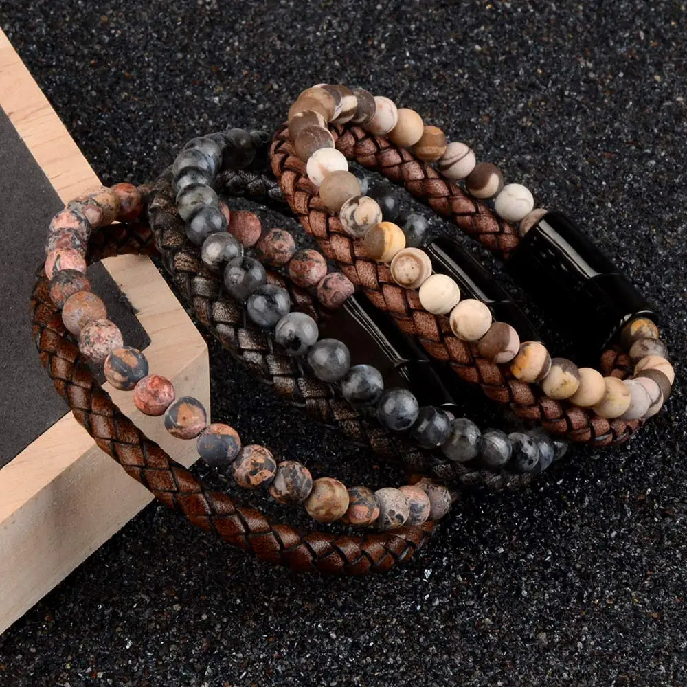 Braided Wrap Leather Wristbands for Men