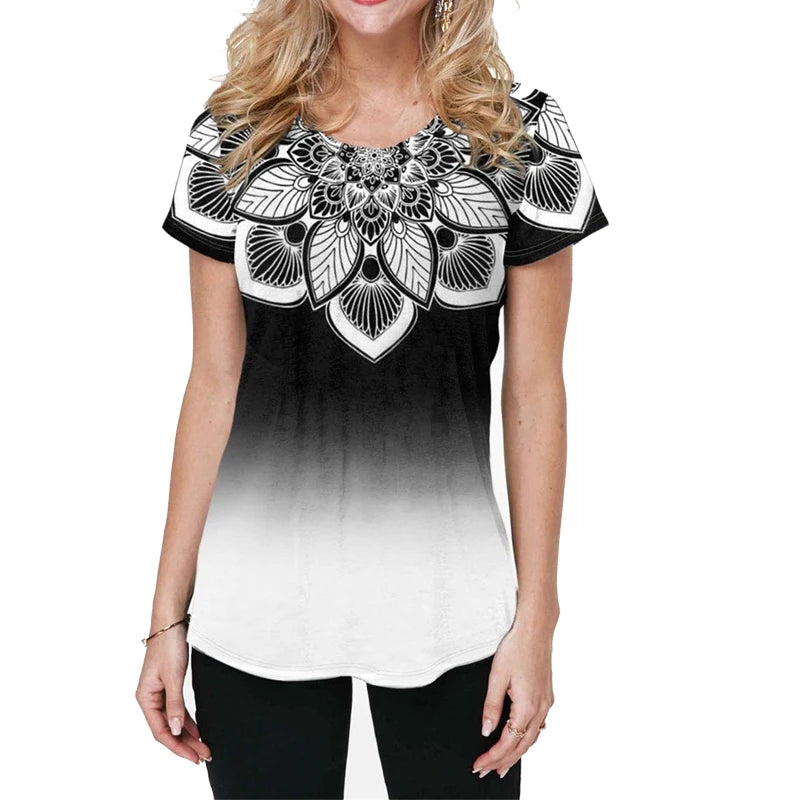 Boho Mandala Glam: Chic & Comfy Long Tee for Women - Vivid Colors & Elegant Design