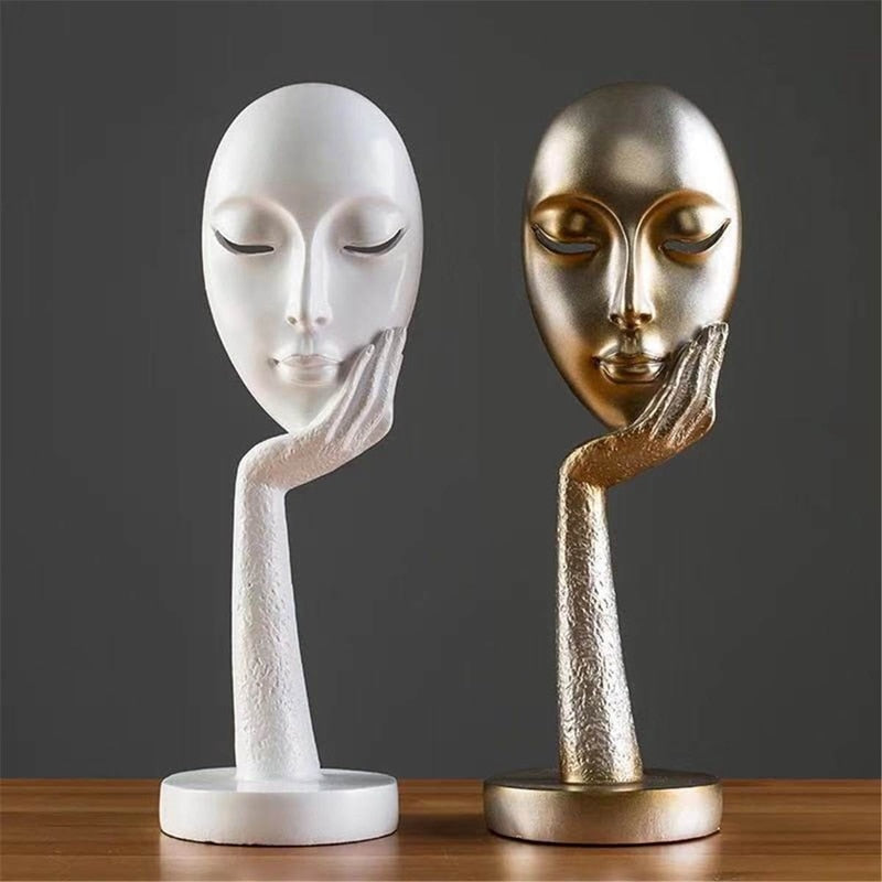 Contemporary Art Sculpture - Mindful face deep in thought.